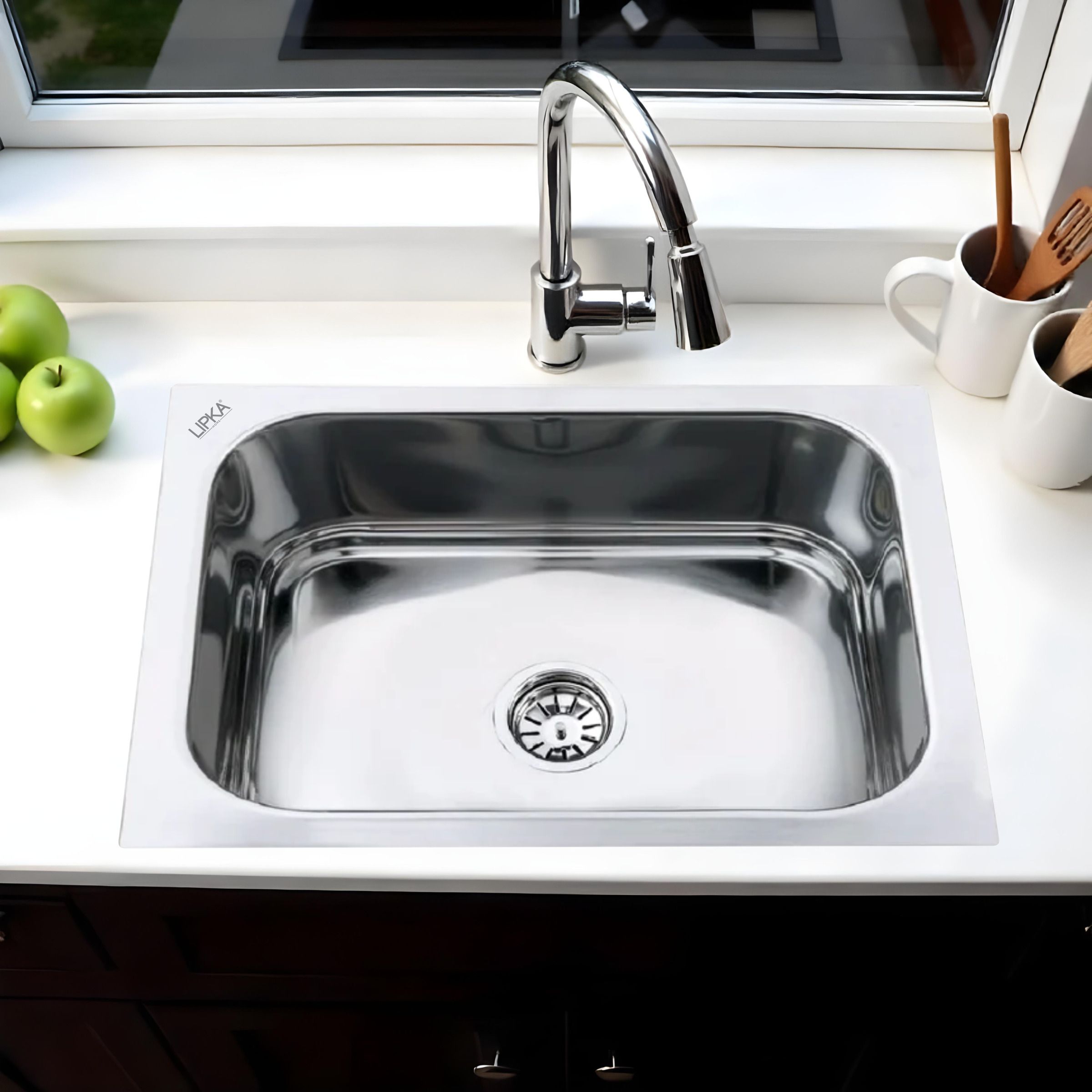 lipka 26”x20”x9” Premium 1mm Thick Stainless Steel Square Single Bowl Kitchen Sink | 26x20x9 Inches Kitchen Sink Vessel Sink-picture-14