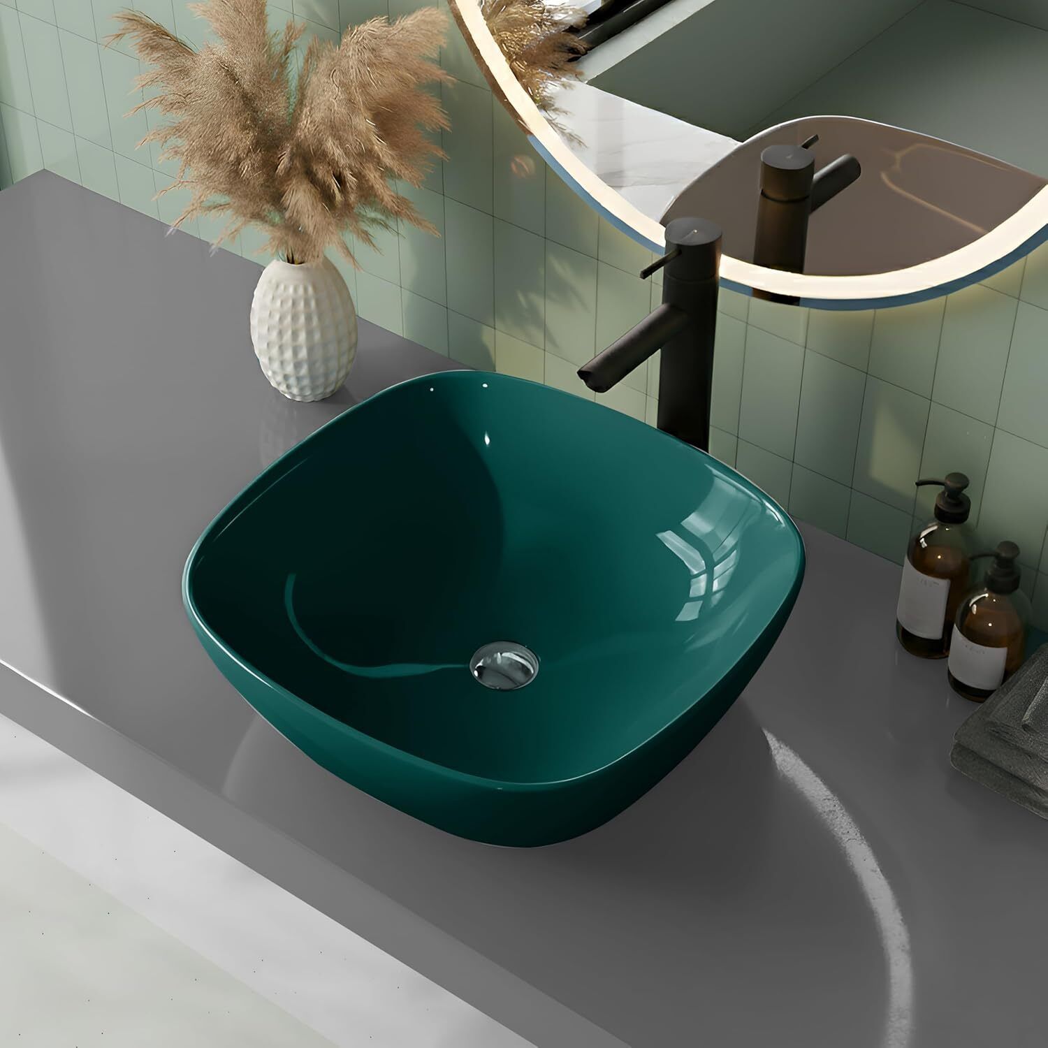 Basin Table Top Wash Basin | Ceramic Countertop Bathroom Sink | Drip Green Wall Hung Basin-image-48
