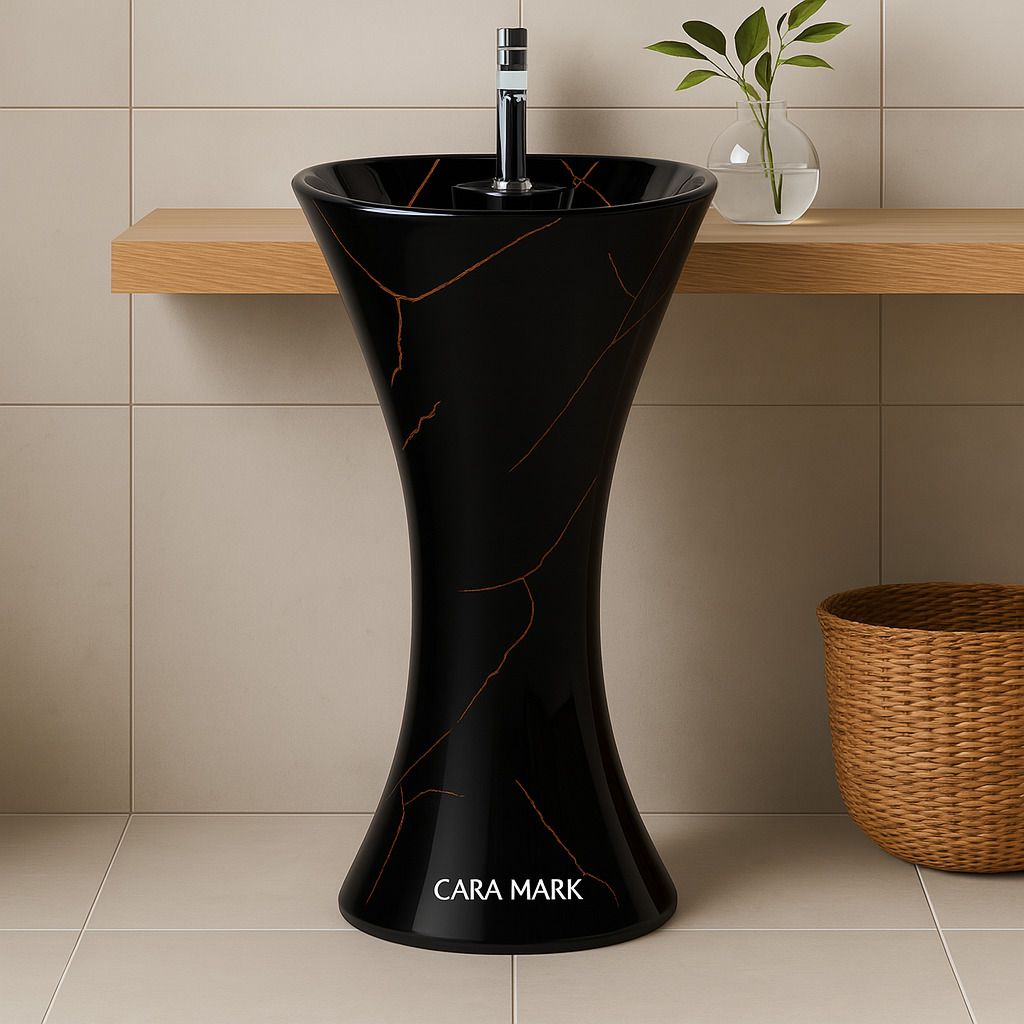 Premium Ceramic Wash Basin – Modern Damru- Scratch Resistant, Easy to Clean – Ideal for Bathrooms, Hotels & Dining Spaces- Pedestal Basin