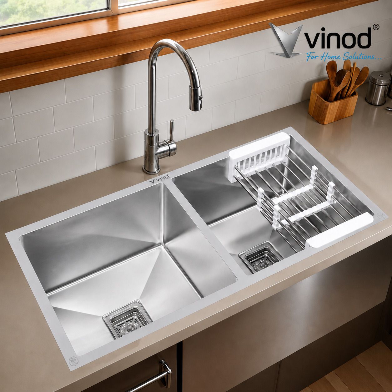 Vinod 37" x 18" x 10" Inch Handmade Kitchen sink 304 Grade SS Matt Double Bowl | Vinod 37x18x10 Double Bowl Handmade Sink 304 Grade SS Kitchen Sink Matt Finish Vessel Sink-image-22