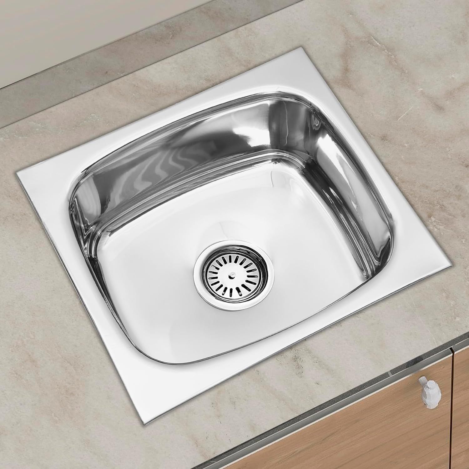 Kitchen Sink 15x12x07 Single Bowl, 15inch, SS304, 16Gauge, Stainless Steel Sink ISS1512 | | SINGLE BOWL WITH COUPLING AND PVC PIPE | STAINLESS STEEL | GLOSSY Vessel Sink