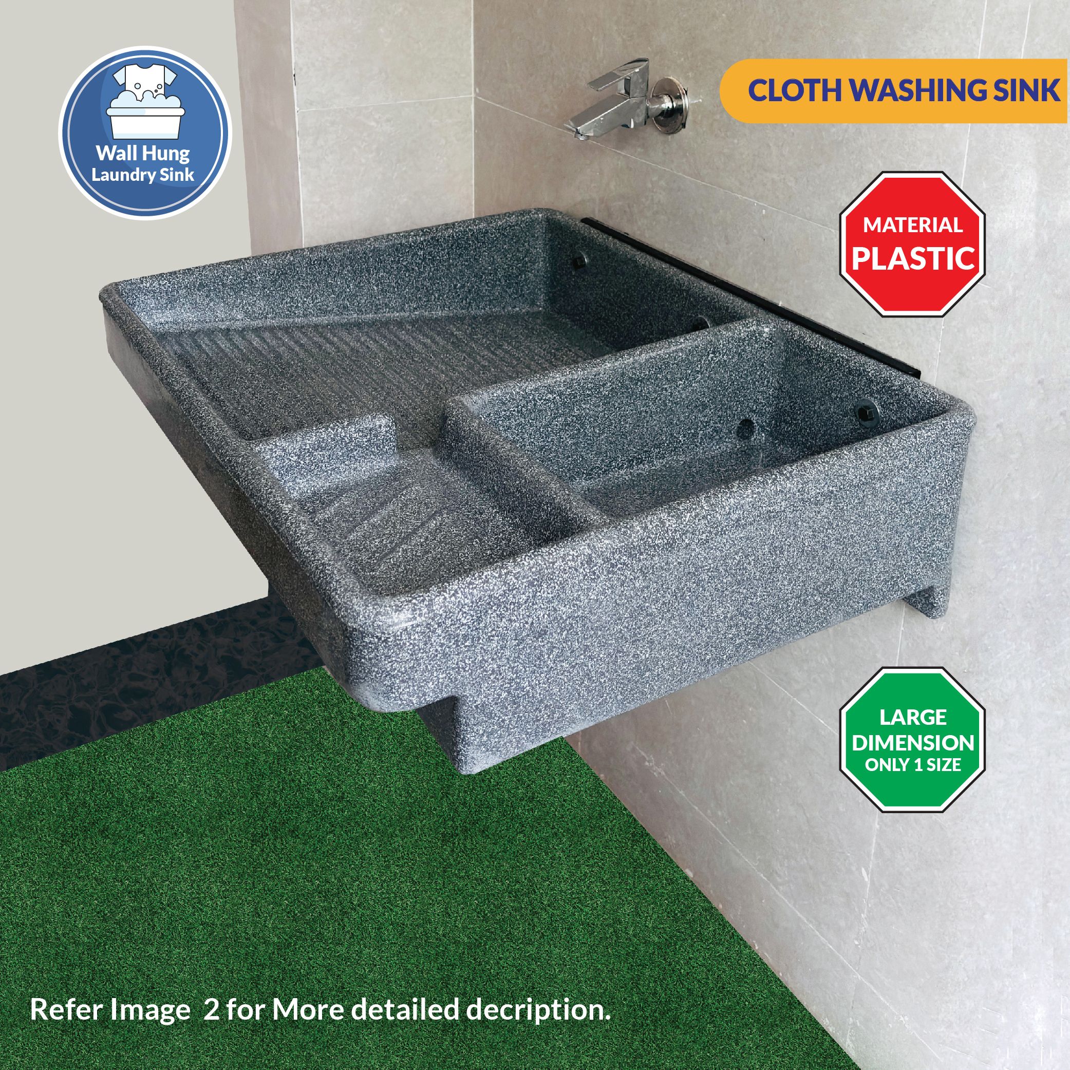 praja Easy Cloth Wash Sink | Grey Stone| (31 x 26 x 8 Inches ) | Wall Mount | High Grade Plastic Wall Hung Basin-picture-13
