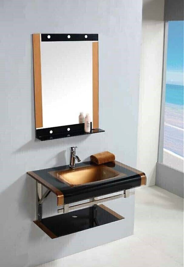 oath vision Glass Wash Basin With Mirror Shelf & Steel Stand Small (17"x18" Inch) Oath Vision_151 Wall Hung Basin-picture-28