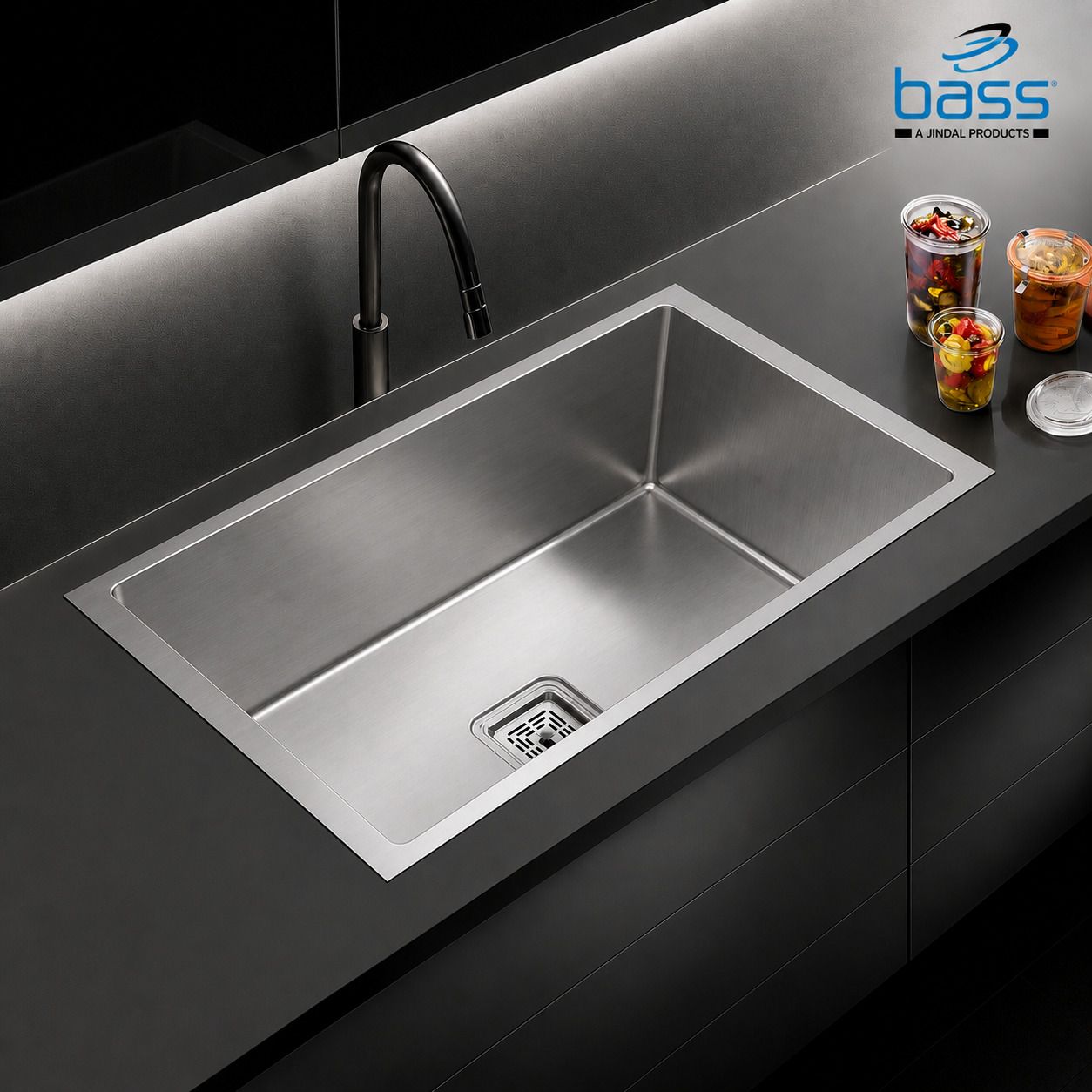 bass 24"x18"x10" Single Bowl Premium Handmade Kitchen Sink Matte Finish 24"*18" Inch Handmade sink with All Accessories Vessel Sink-picture-11