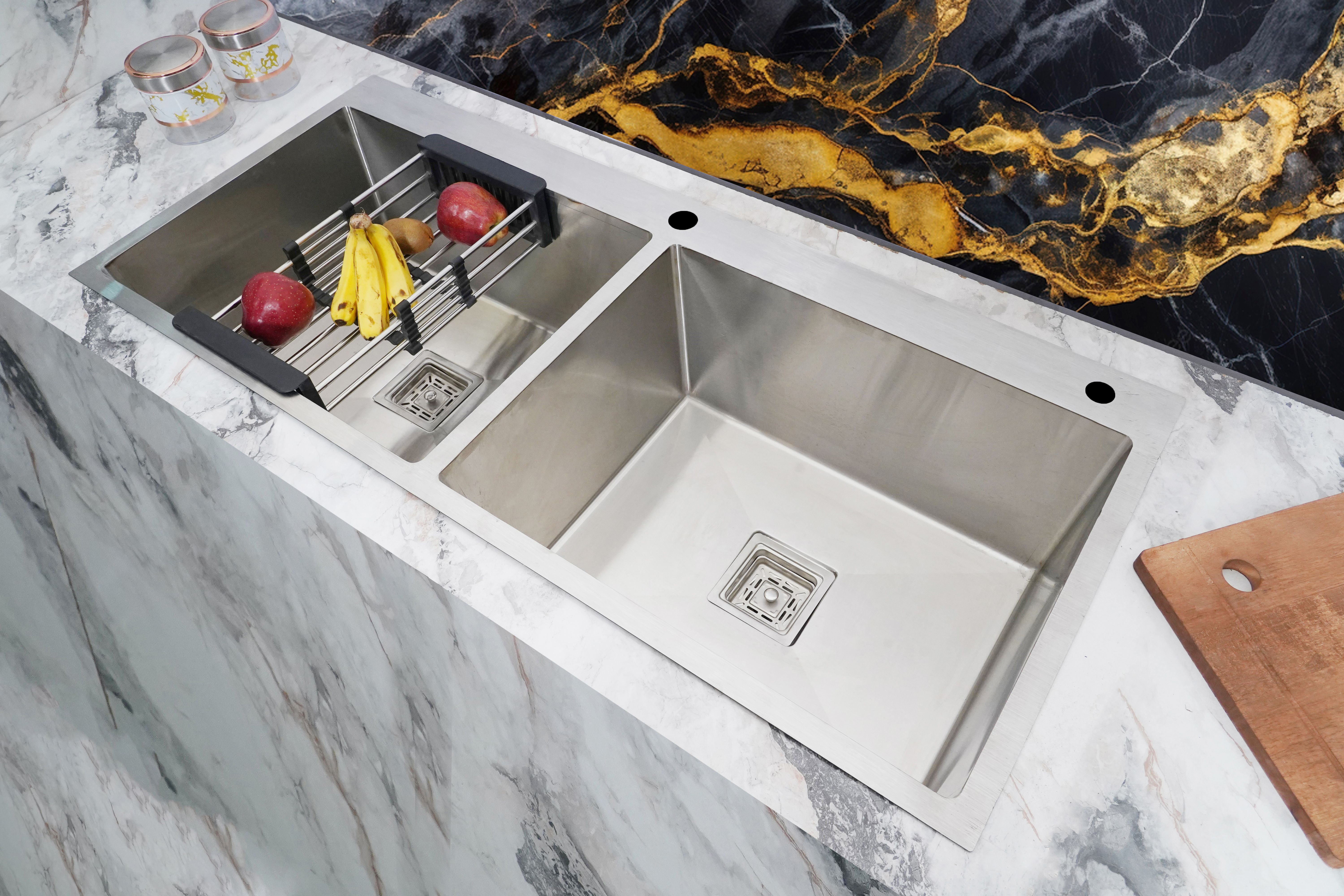 45" x 20" x 10" Steel Handmade Kitchen Sink With Tap-Hole |304 Grade Matt Finish Stainless Steel 304 Grade Double Bowl Vessel Sink