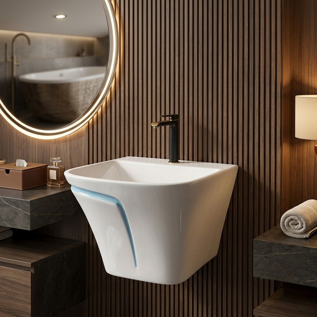 kemjo Premium Quality Matt Finish Ceramic Wash Basin Designer Wall Mounted Basin SF203 Wall Hung Basin-picture-31