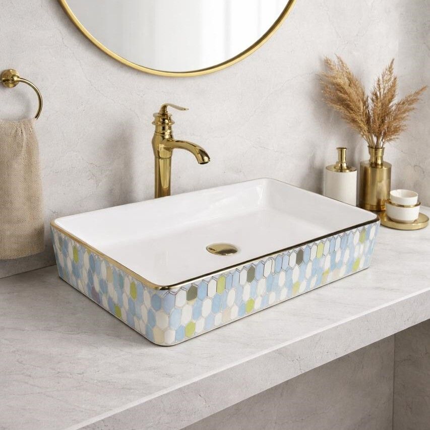 uniwell Premium Rectangle Ceramic Counter Top Bathroom Basin | Glossy Vanity Bowl | US-1004-E Table Top Basin-picture-34