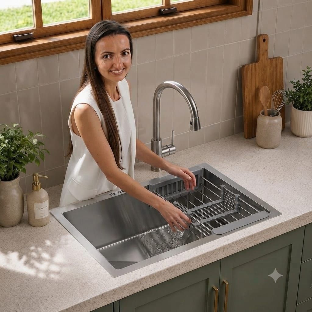 Premium Quality 24*18*10 Stainless Steel 1mm Thickness Handmade Kitchen SS 304 Kitchen Sink 24x18x10 Inch with Coupling, Pipe & Basket Vessel Sink-image-49