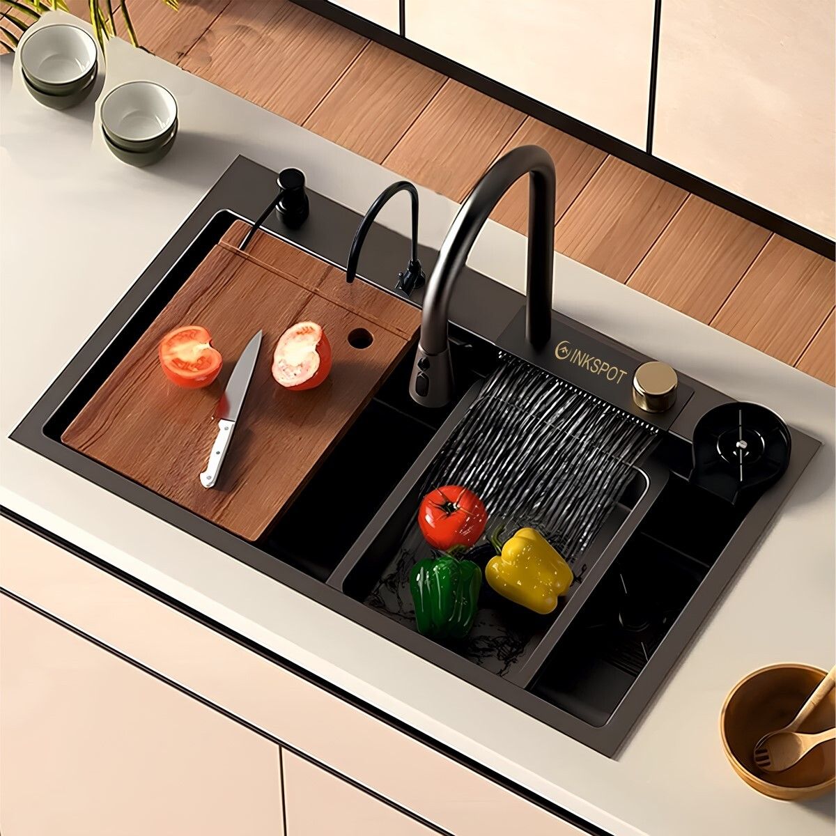 inkspot Kitchen Sink with Waterfall and Pull-down Faucet/304 Grade Stainless Steel Sink Multifunctional Waterfall Kitchen Sink 304 GRADE All in One 30x18 inch Vessel Sink-picture-20