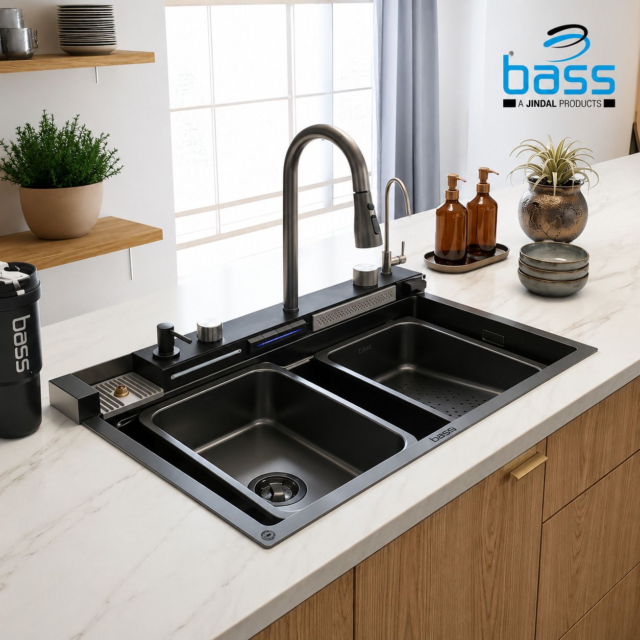 Premium 30"x18"x9" Smart Piano Waterfall Kitchen Sink with All Accessories | 30x18 Piano Waterfall Kitchen Sink With Multi features and buttons Vessel Sink-image-36