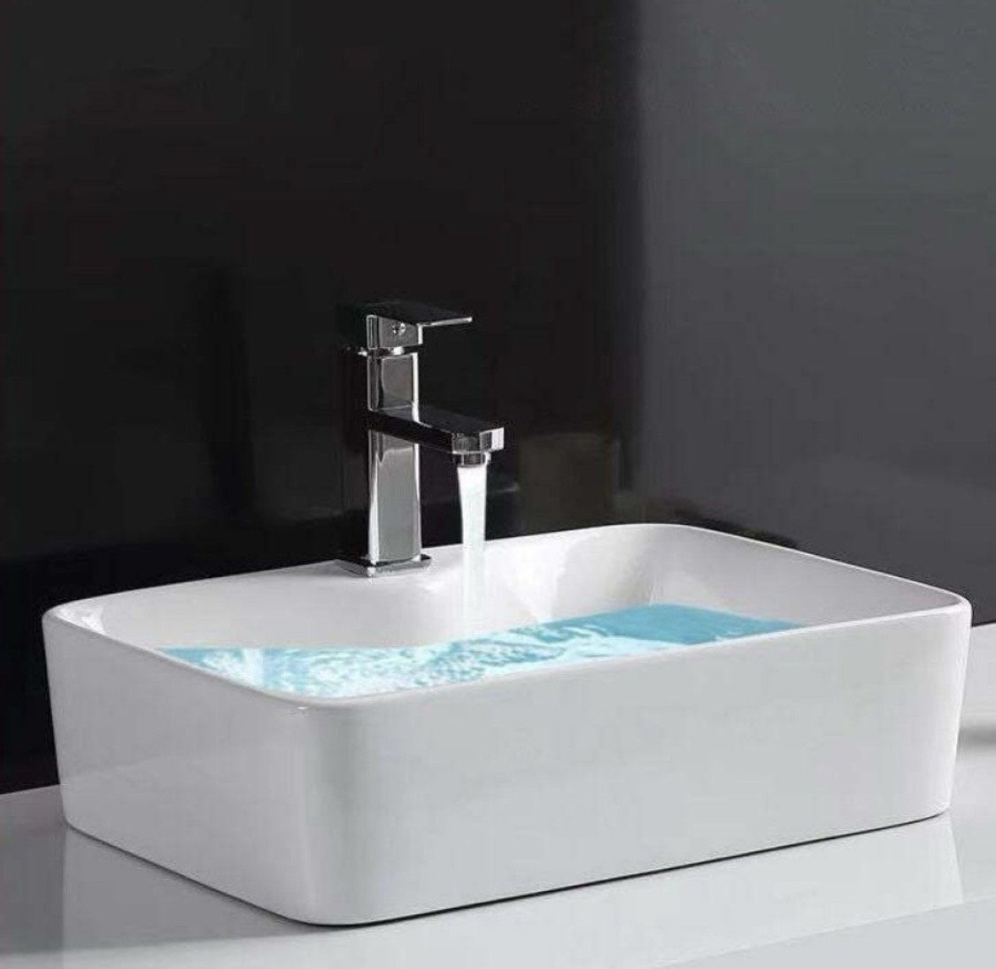 Table Top Premium Designer Ceramic Wash Basin(White) with waste Coupling set (19*14*5)(White) Table Top Basin