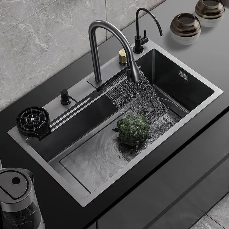 Sink Of Kitchen 304 Grade 30X18X9 with ANTI SCRATCH DESIGN Integrated Waterfall and Pull-down Faucet Set Stainless Steel Sink with Cup washer and Drain Baskets Vessel Sink-image-20