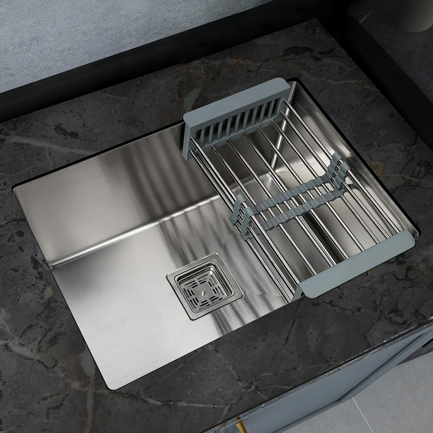 HANDMADE Undermount Stainless Steel Kitchen Sink Single Bowl Heavy Duty 24 x 18 Inch Stainless Steel Kitchen Sink With Single Bowl Vessel Sink