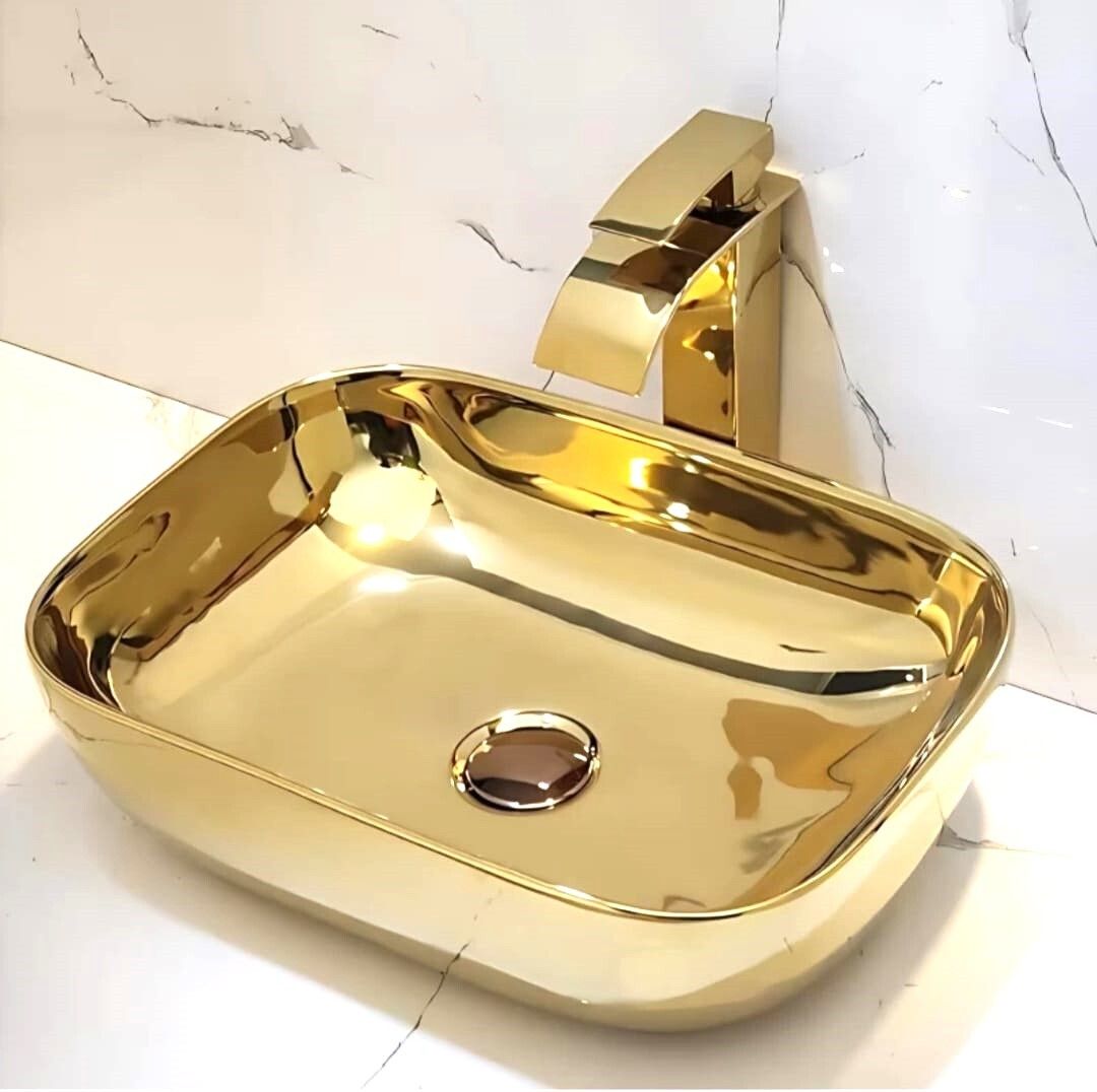 ELEGANCE BATH CERAMIC (L45 X W33 X H13.5 Cm) CA 2306 GOLDEN TABLE TOP ELEGANCE BATH CERAMIC TABLE Top (L45 X W33 X H13.5Cm) CA 2306 TABLE TOP Table Top Basin-image-10