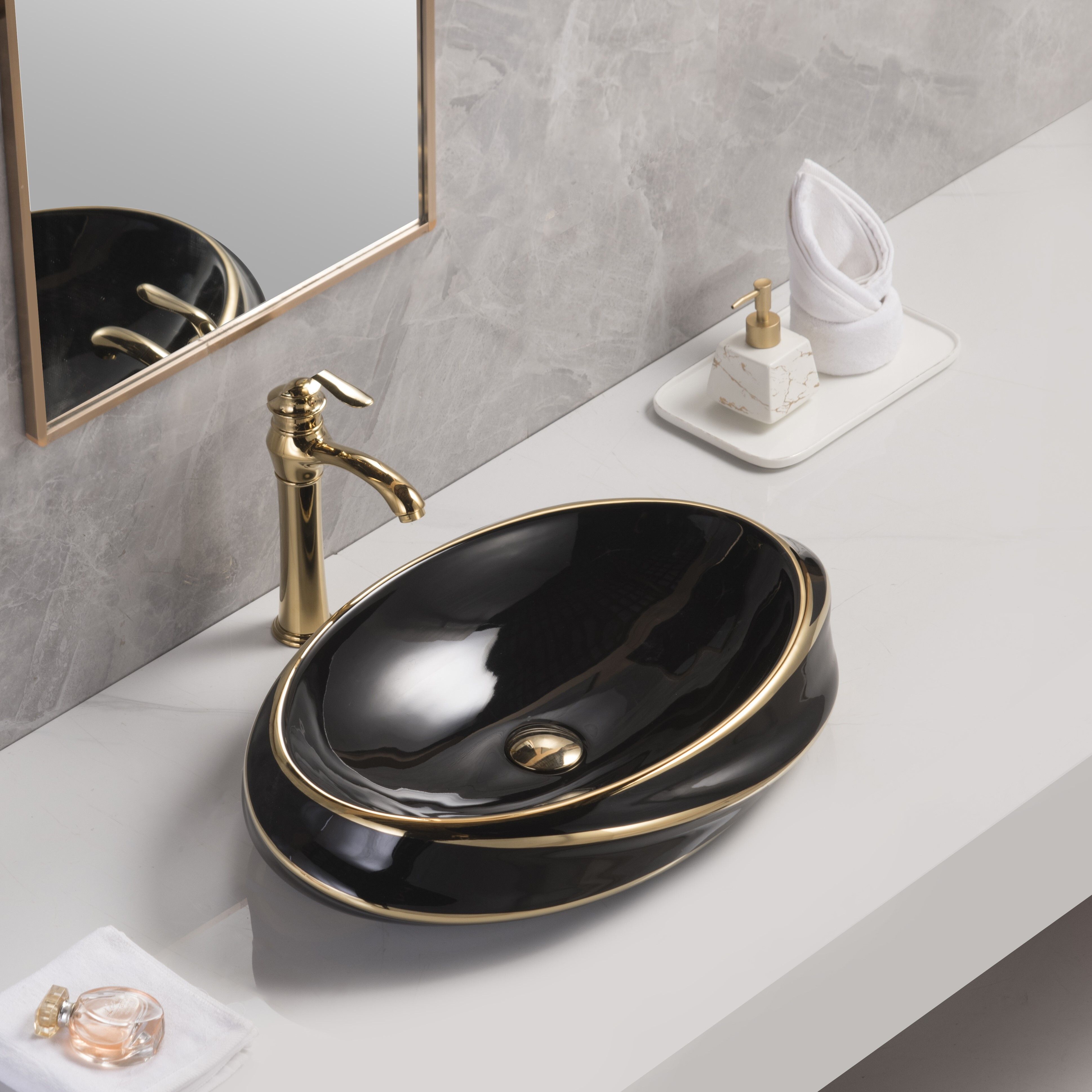 uniwell Premium Oval Ceramic Counter Top Bathroom Basin | Designer Glossy Vanity Bowl | US-1048-B Table Top Basin-picture-22