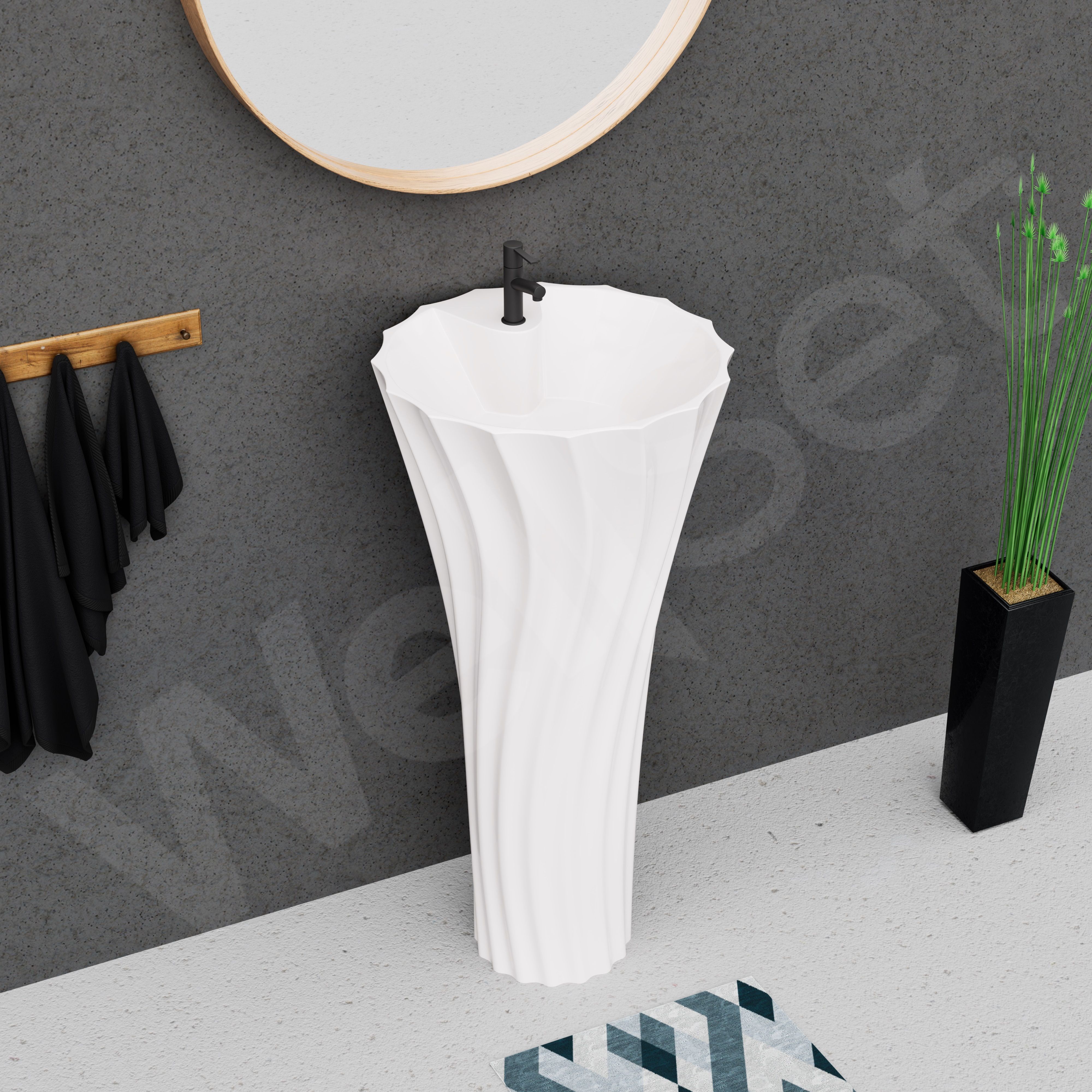 Luxury Ceramic One Piece Basin Premium Stand Wash Basin Round For Home | Office | Hotel Pedestal Basin-image-36