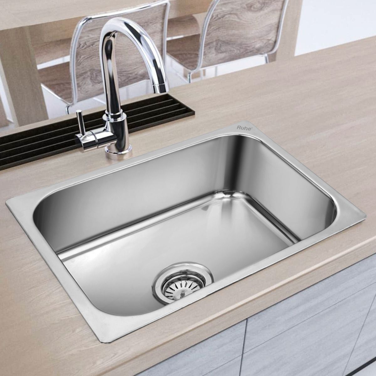 Square Single Bowl 24x18x9 Inches Kitchen Sink| Premium Stainless Steel Sink 24X18X9Inches Vessel Sink