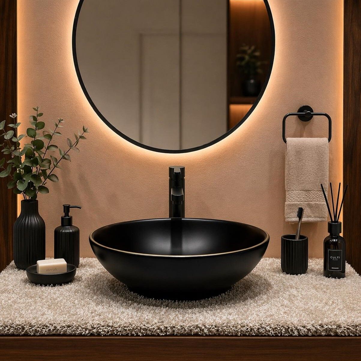 uniwell Premium Oval Ceramic Counter Top Bathroom Basin | Designer Matte Vanity Bowl | US-1005-D Table Top Basin-picture-49