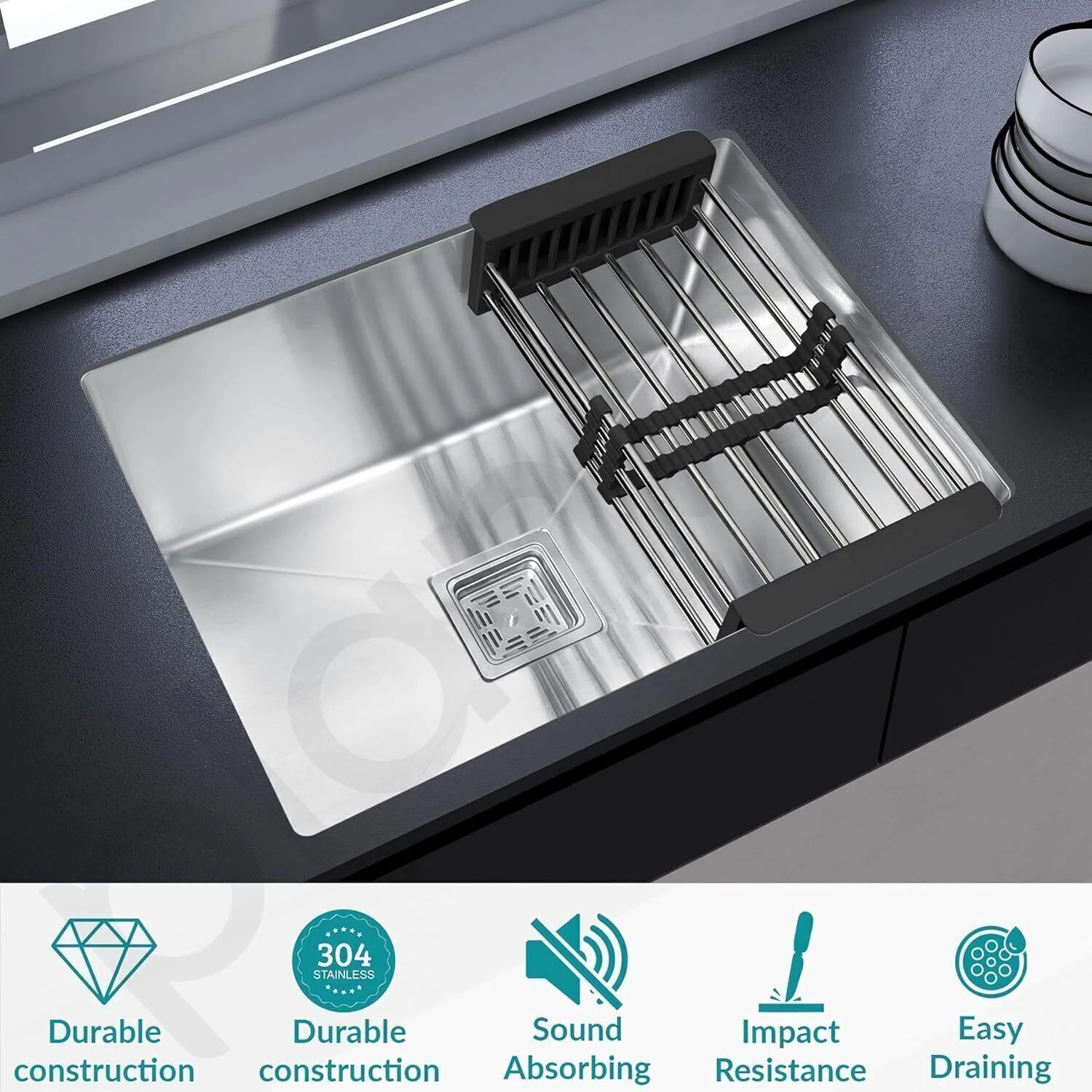 18x16x10 Single Bowl Kitchen Sink, 18 Inch, SS304, 16-Gauge Stainless Steel Sink IEZEE18X16 | MATT FINISH | SINGLE BOWL | HANDMADE SINK | NANO COATING | Vessel Sink