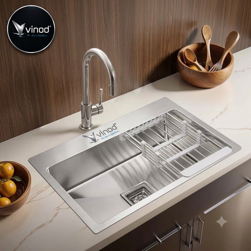 vinod kitchen 24x18x10 Handmade Sink 304 Grade SS Kitchen Sink Matt Finish Silver VINOD 24x18x10 Handmade Sink 304 Grade SS Kitchen Sink Matt Finish Silver Vessel Sink-picture-25