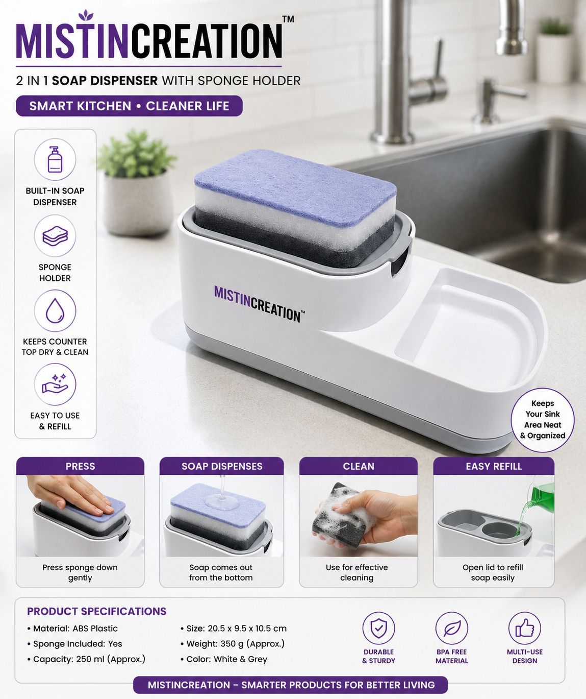 3 in 1 Soap Liquid Pump Dispenser for Kitchen Sink Countertop Diaper Bag Dispenser-image-39