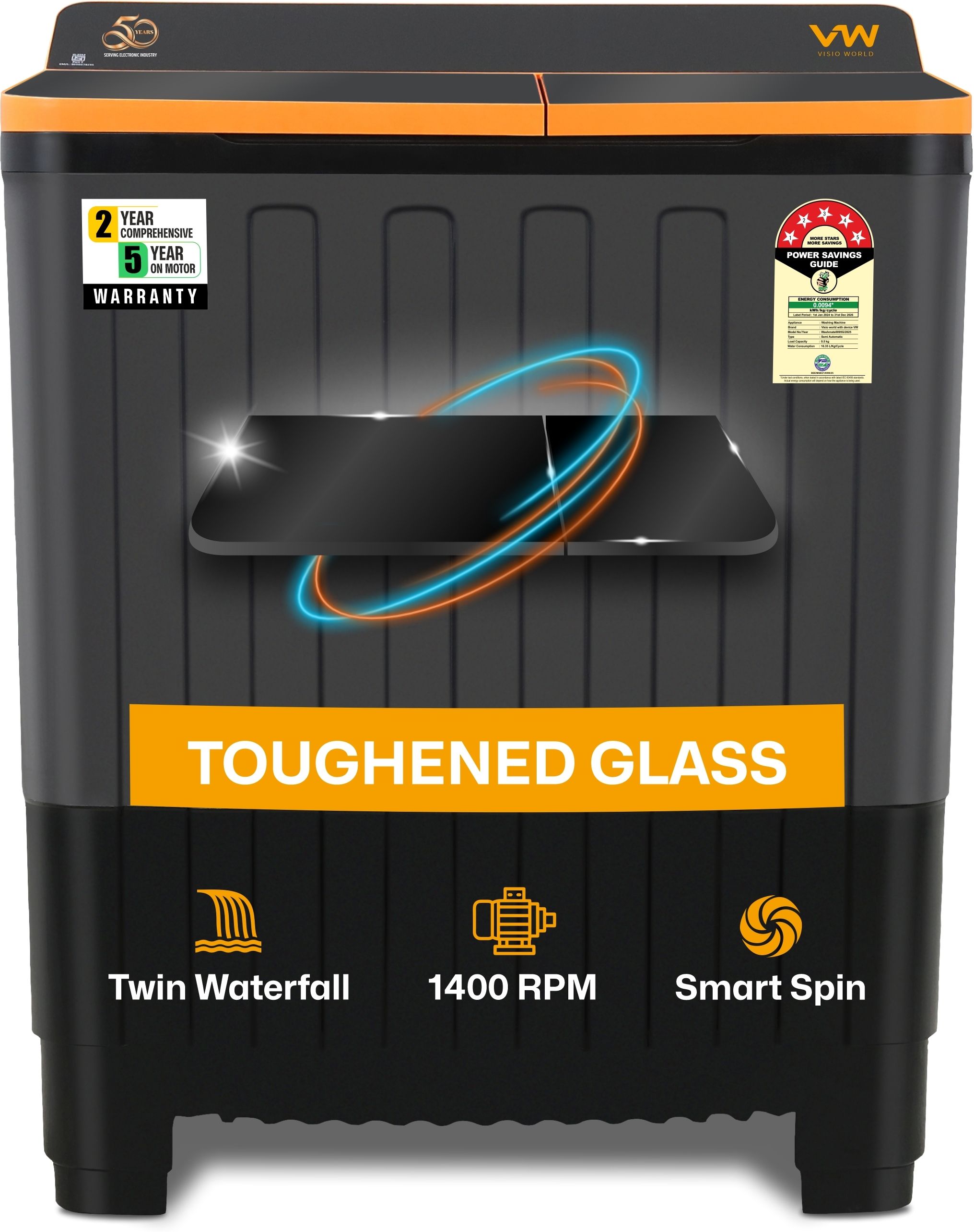 9.5 kg Semi Automatic Top Load Yellow, Black, Grey