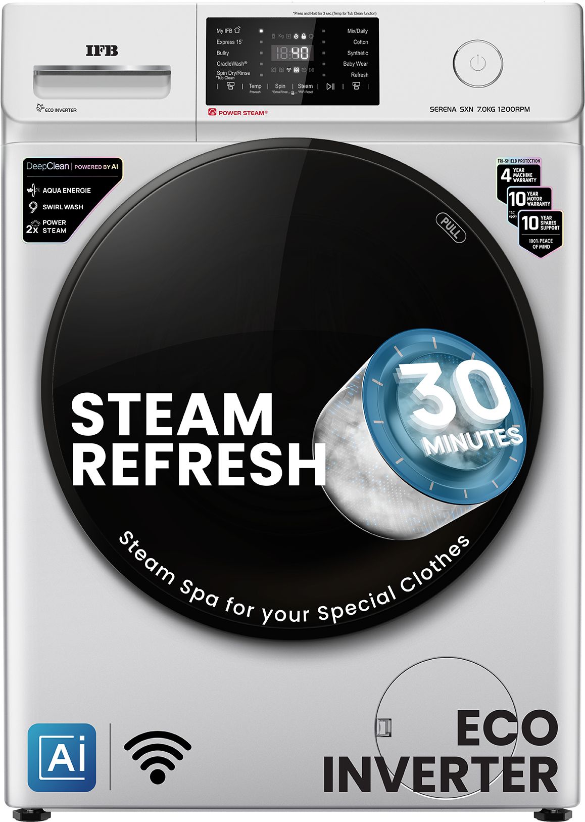 ifb 7 kg 5 Star with Steam Refresh program, 9 Swirl Wash, Eco Inverter, Powered by AI with Wifi Fully Automatic Front Load with In-built Heater Silver-picture-27