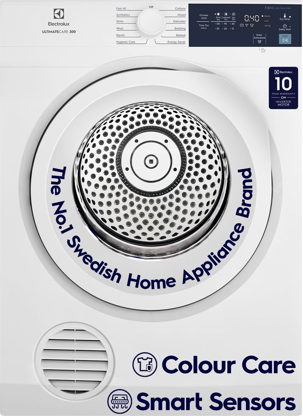 electrolux 7.5 kg Smart Sensors, Colour Care,Venting Dryer with Reverse Tumbling, White,UltimateCare 300, Dryer White-picture-28