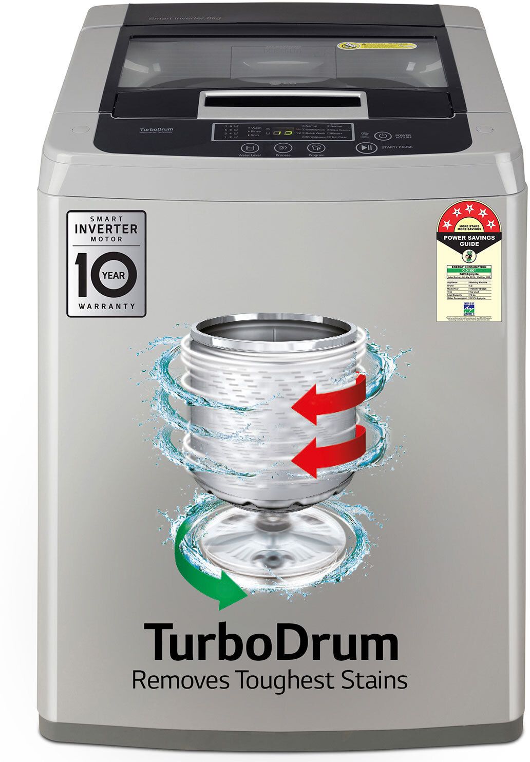 lg 8 kg 5 Star with Smart Inverter Technology, TurboDrum and Smart Diagnosis Fully Automatic Top Load Silver-picture-29