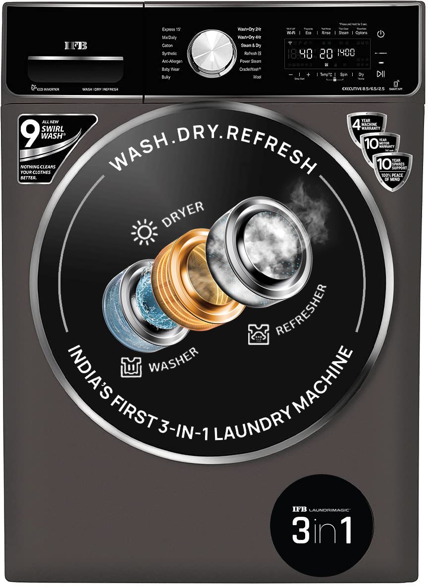8.5/6.5 kg Refresher 3-in-1 Laundrimagic Wi-Fi Enabled Inverter with Steam Ready to Wear Clothes Washer with Dryer with In-built Heater Black, Grey-image-12