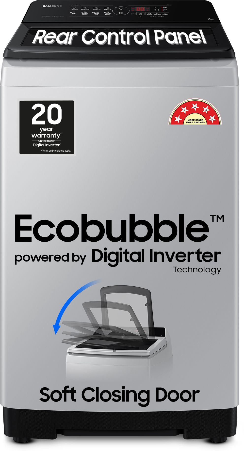 8 kg 5 star, Ecobubble, Digital Inverter, Fully Automatic Top Load Grey