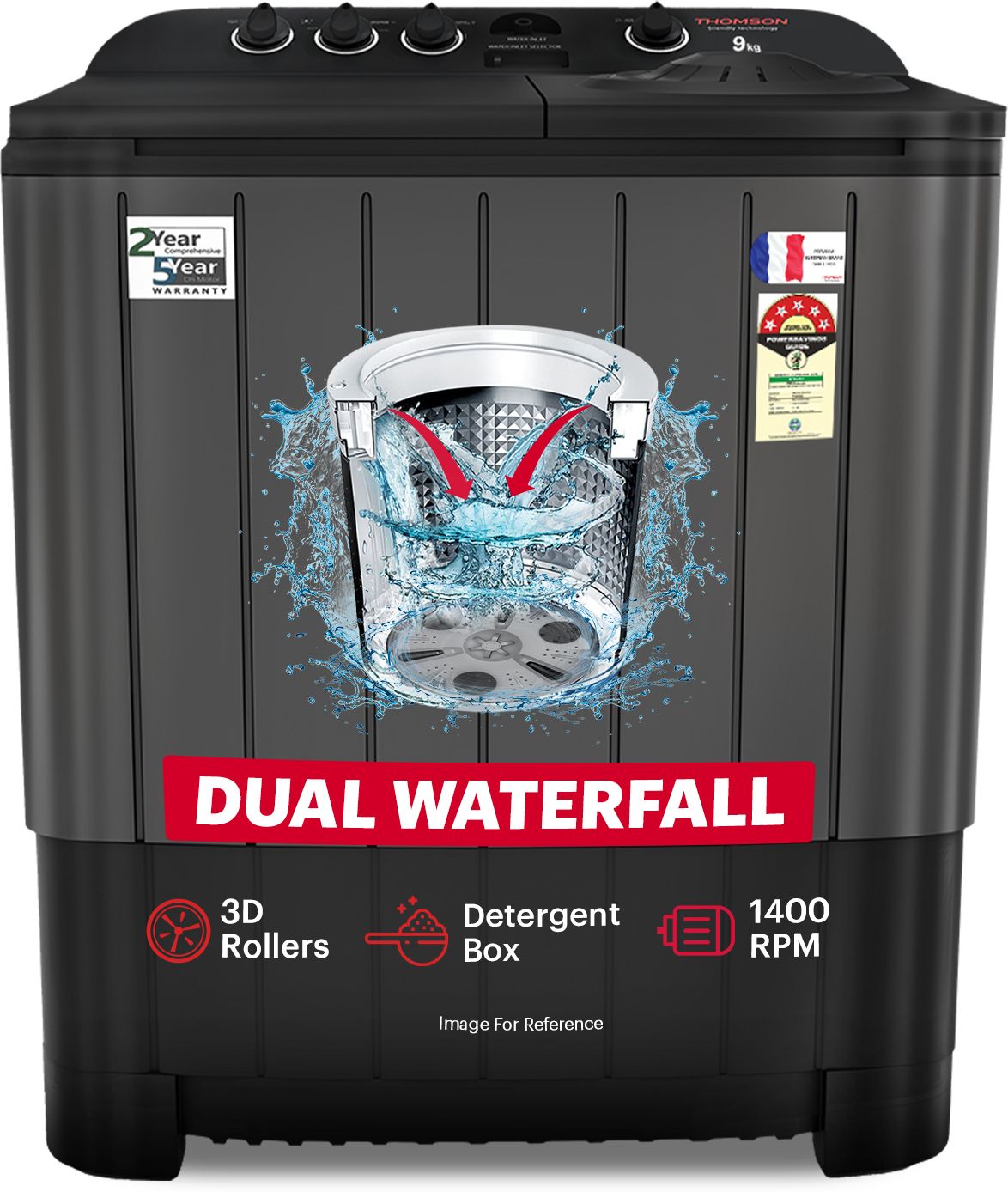thomson 9 kg 5 Star Aqua Magic Double Waterfall Semi Automatic Top Load Black-picture-27