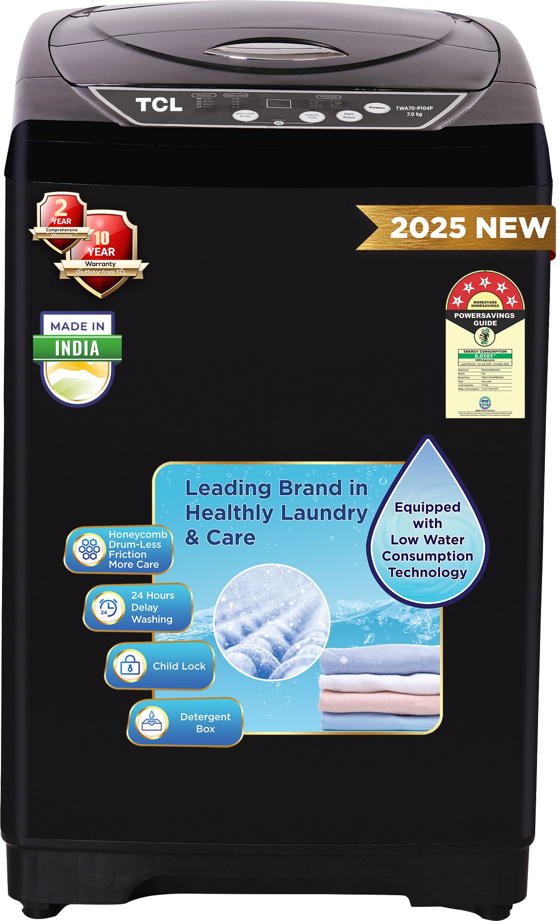 7 kg 5 Star with 10 Wash Program and Detergent Dispenser, Child Lock with Magic Filter Fully Automatic Top Load Black