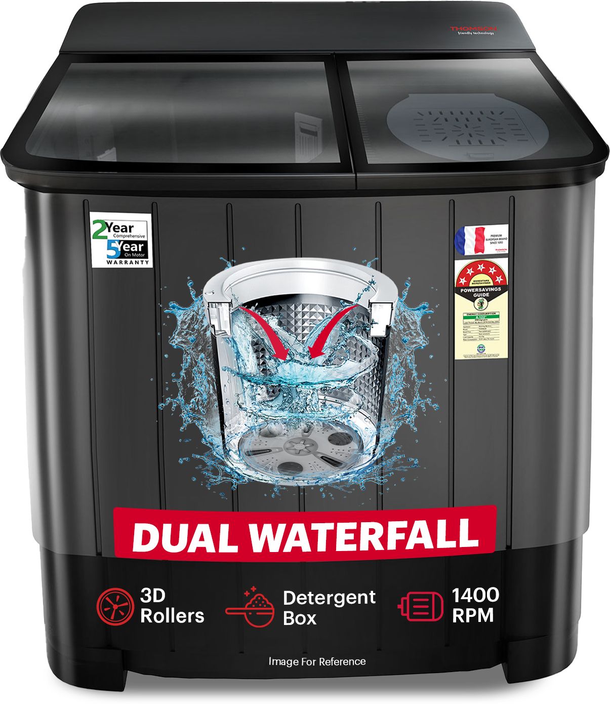 thomson 12 kg 5 Star Aqua Magic Toughen Glass with soft closure and Double Waterfall Semi Automatic Top Load Black-picture-13