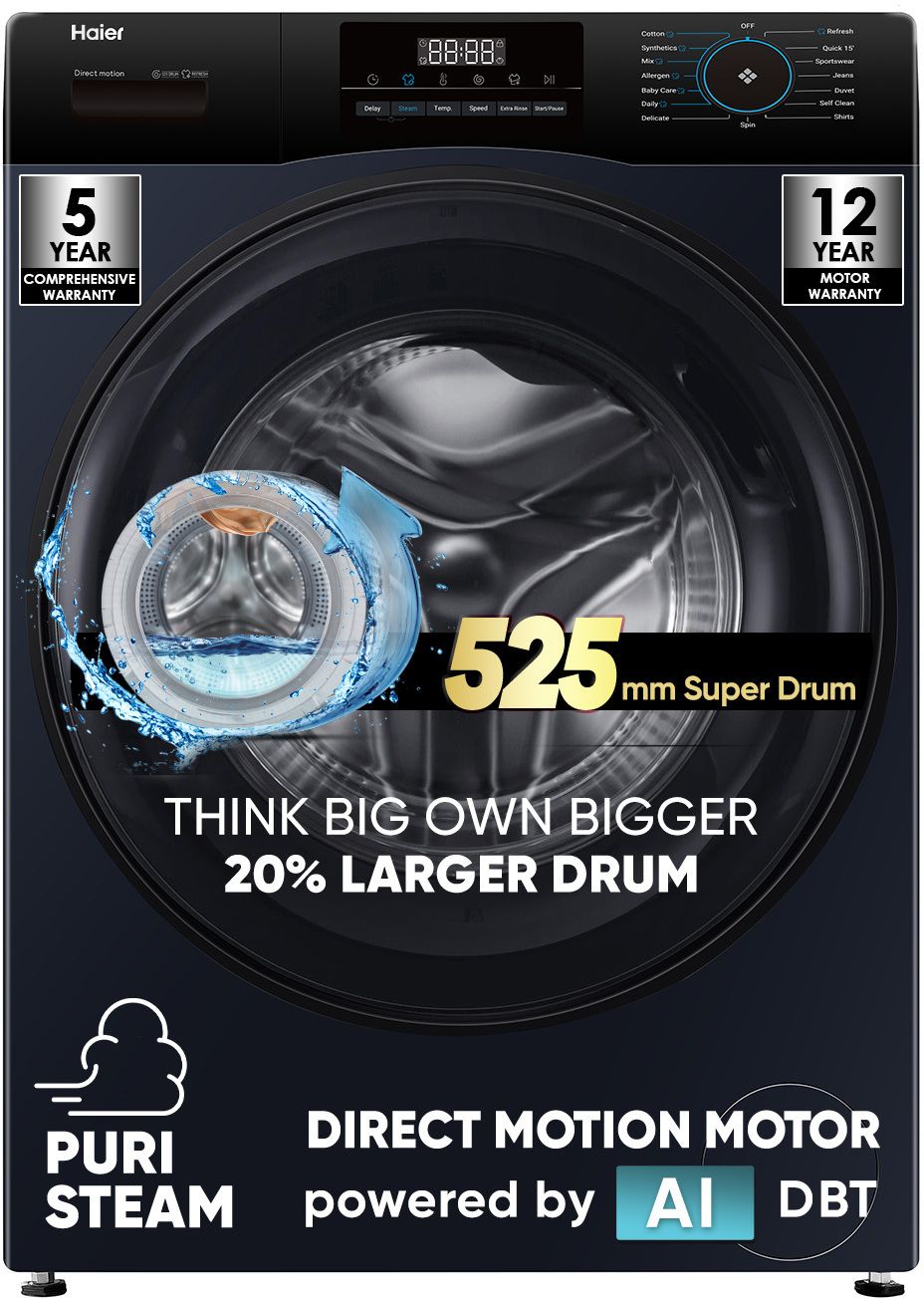 haier 8 kg AI with Inverter Motor,Puristeam and Refresh Function, Anti Bacterial Technology, Super Drum 525mm with Custom Wash Programs Fully Automatic Front Load Black-picture-37