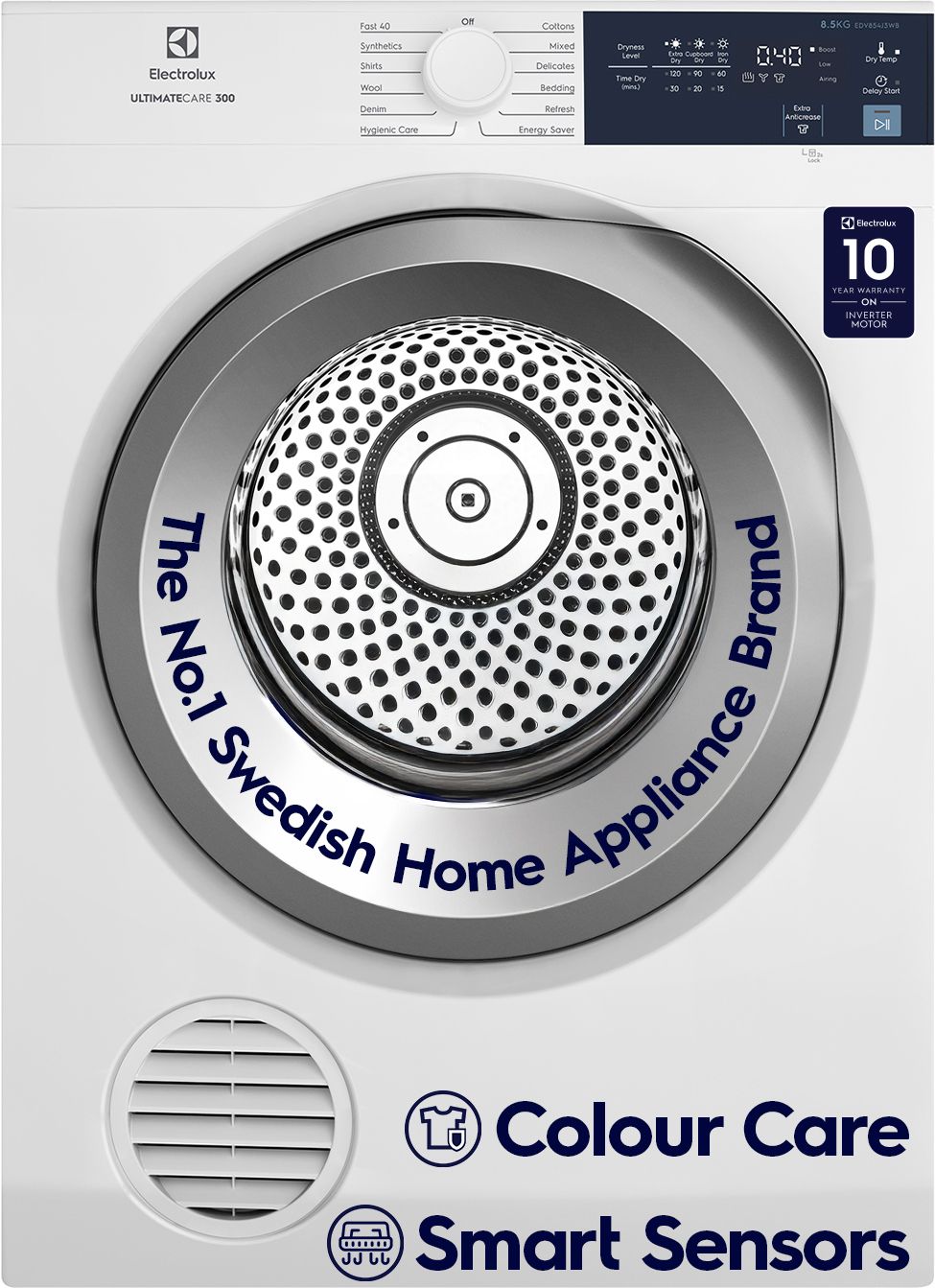 electrolux 8.5 kg Smart Sensors, Colour Care,Venting Dryer with Reverse Tumbling, White,UltimateCare 300, Dryer White-picture-29