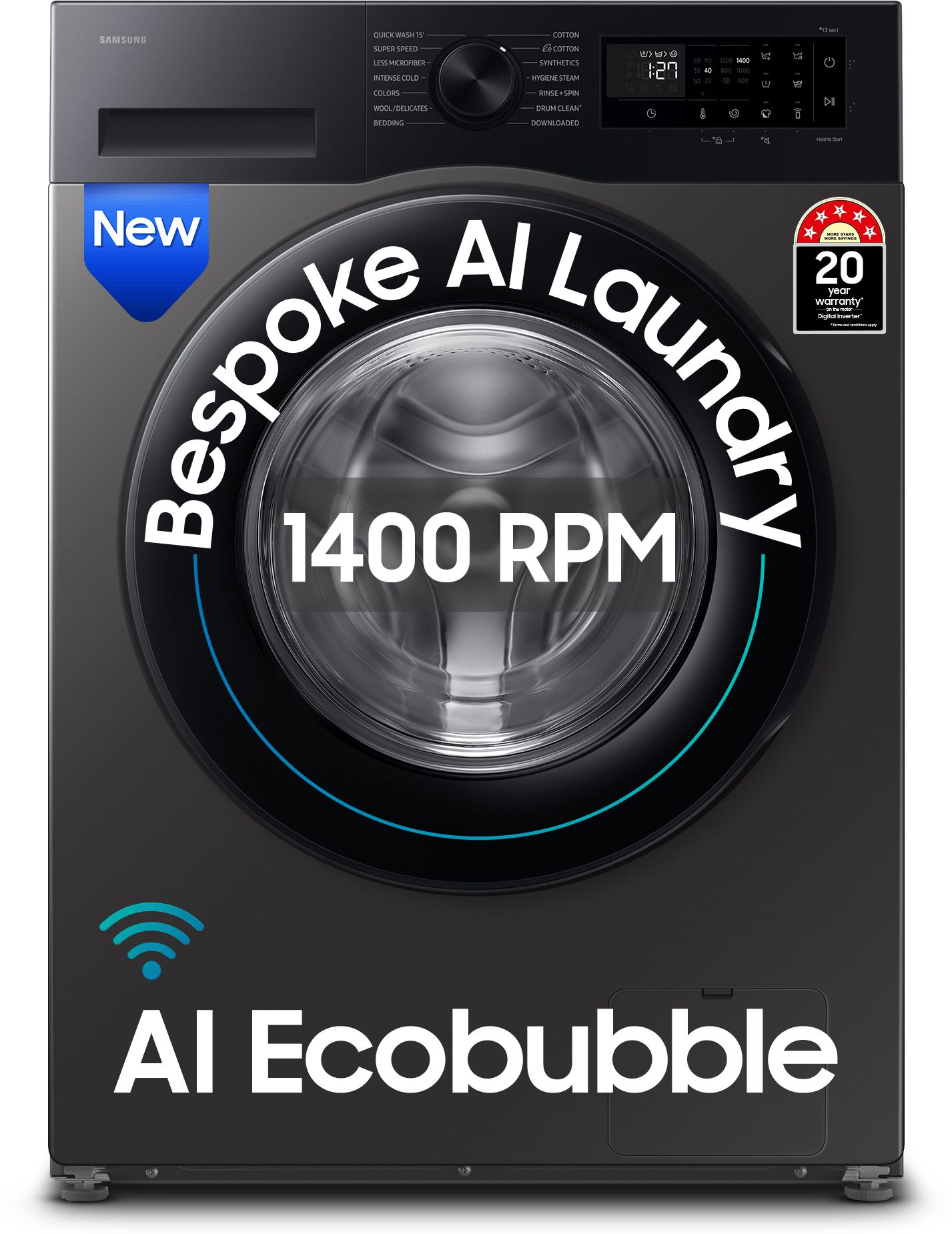 12 kg 5 Star, AI Ecobubble, Super Speed, Wi-Fi, Hygiene Steam, Digital Inverter Motor Fully Automatic Front Load with In-built Heater Black, Grey-image-14