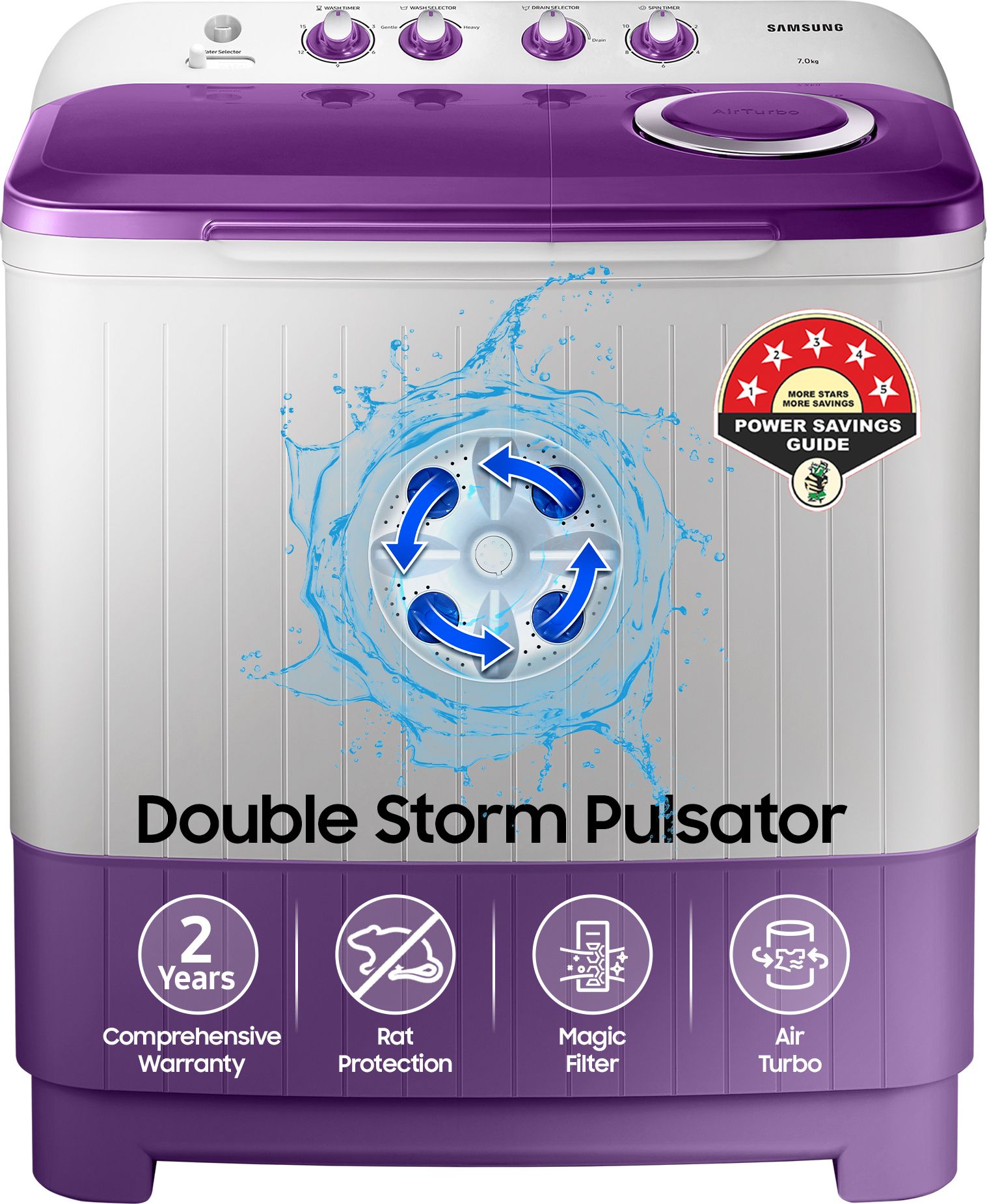 7 kg 5 star, Air Turbo Drying Semi Automatic Top Load Grey, Purple