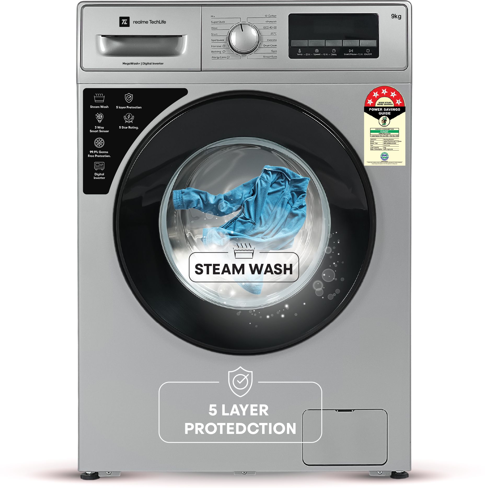 realme techlife 9 kg In-built Heater with MegaWash+ Fully Automatic Front Load with In-built Heater Grey-picture-20