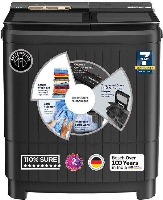 bosch 8.5 kg 5 Star with Vario Pulsator +,Scrub Zone & 1360 High RPM Spin Motor Semi Automatic Top Load Black-picture-41