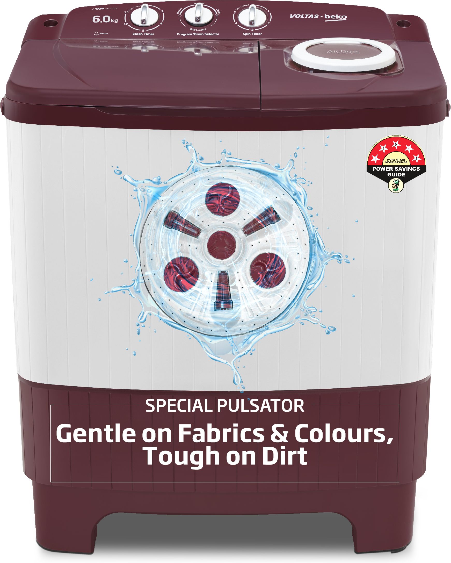 6 kg Semi Automatic Top Load Maroon, White-image-15