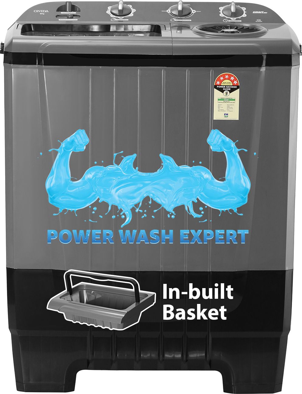 onida 8 kg 5 star Hexafin Pulsator Inbuilt Basket 1450 RPM Semi Automatic Top Load Grey-picture-13