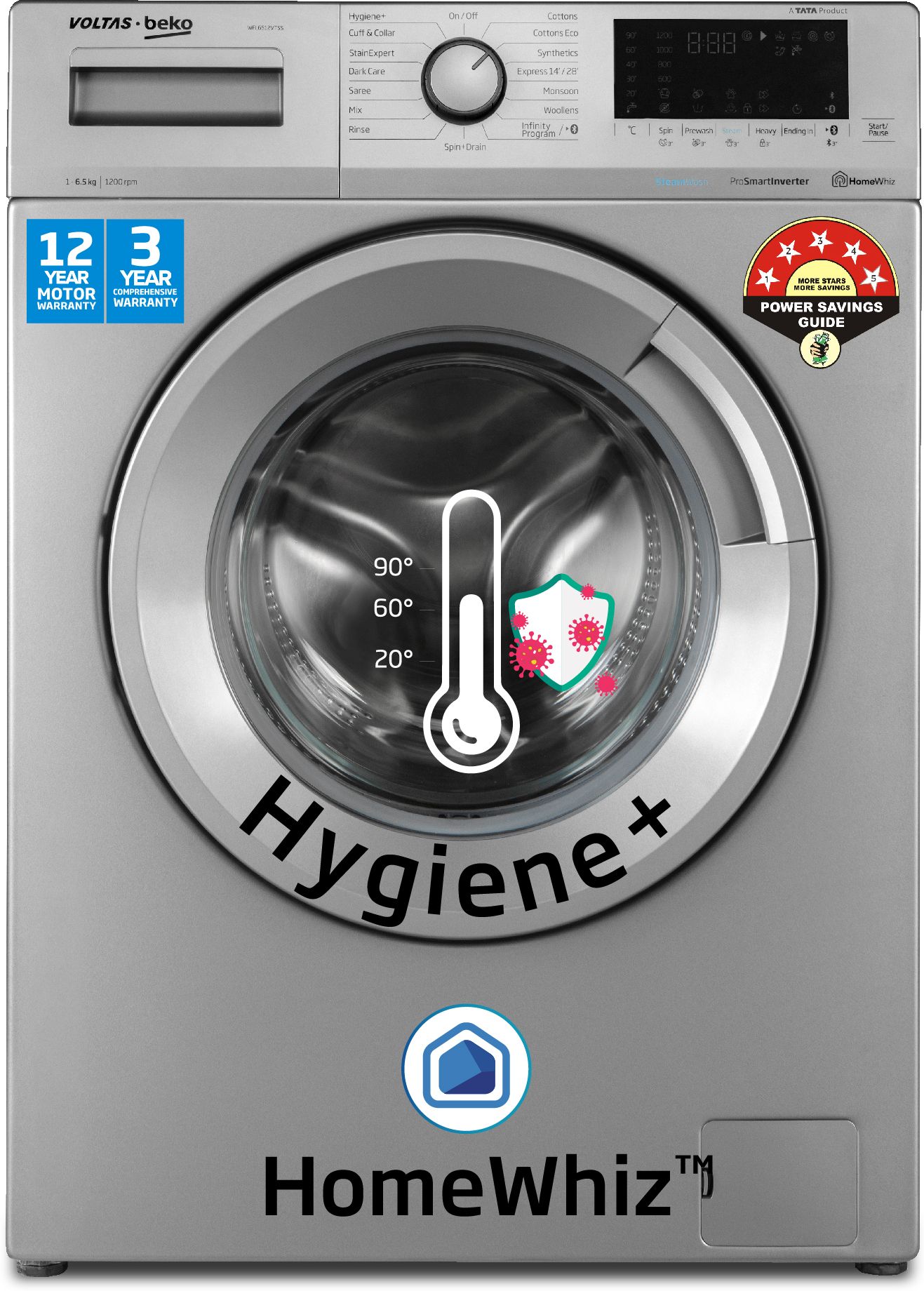 voltas beko by a tata product 6.5 kg Steam Wash, Invertor Motor and Hygiene+ Fully Automatic Front Load with In-built Heater Grey-picture-22