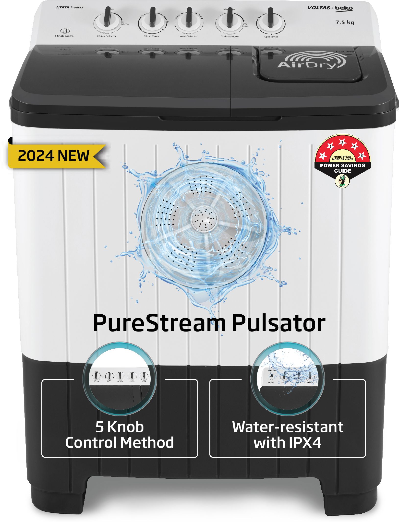 7.5 kg Semi Automatic Top Load Grey, White