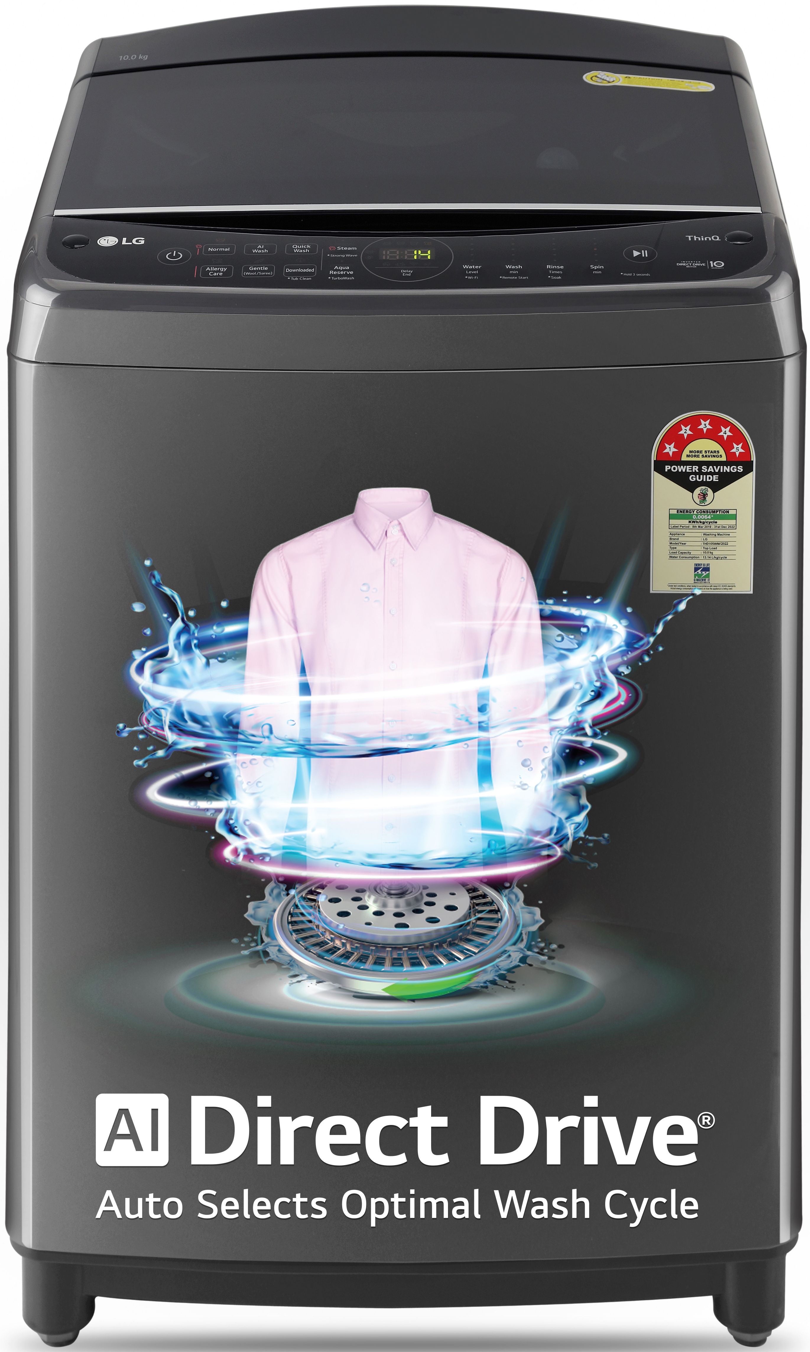 10 kg 5 Star, AI Direct Drive Technology, Steam, 6 Motion Direct Drive, Jet Spray+, Wi-Fi Enabled, Turbowash Fully Automatic Top Load with In-built Heater Black, Grey-image-38