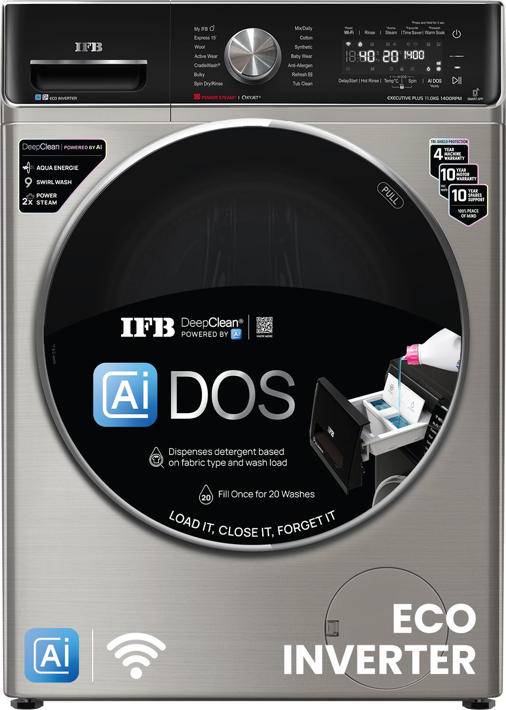 11 kg 5 Star with AI DOS - Auto Detergent Dispensing, Oxyjet Technology, 30 min Steam Refresh Program, 9 Swirl Wash Mimic Handwashing, Eco Inverter, Touch Panel with WiFi Fully Automatic Front Load with In-built Heater Silver-image-5
