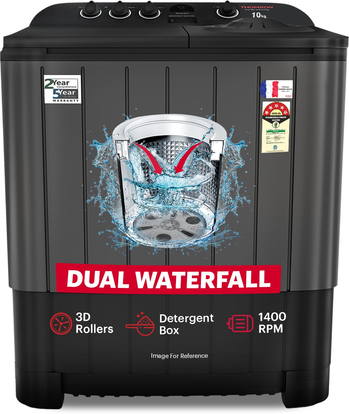 thomson 10 kg 5 Star Aqua Magic Double Waterfall Semi Automatic Top Load Black-picture-24