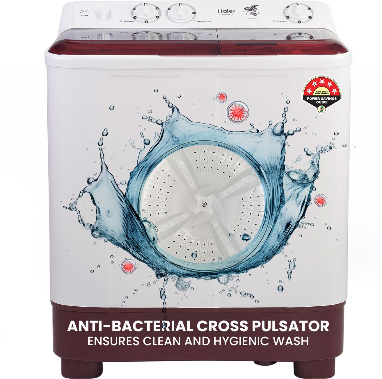 7 kg Anti Bacterial Vortex Pulsator, 1300 RPM, Spray Function, Wash Programs, Magic Filter, Rat Mesh Semi Automatic Top Load Maroon, White