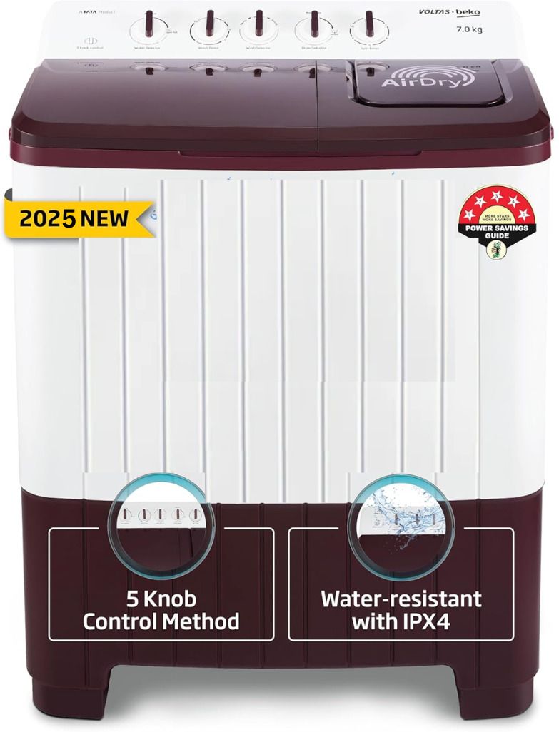 voltas beko 7 kg Semi Automatic Top Load Maroon, White-picture-34