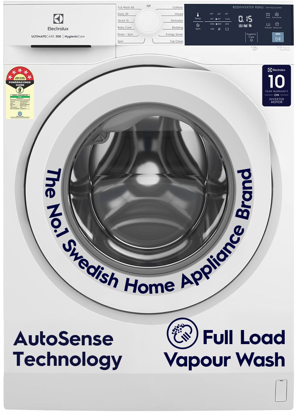 electrolux 9 kg 5 Star EcoInverter, 40C Vapour Wash,UltimateCare 300 Fully Automatic Front Load White-picture-12